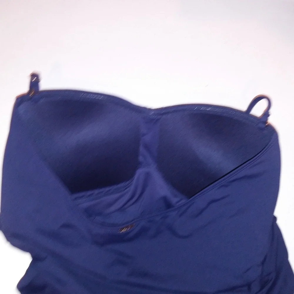 Anne Cole Swim One Piece Size 14 Solid Navy Blue Halter Scrunch Lightly Lined